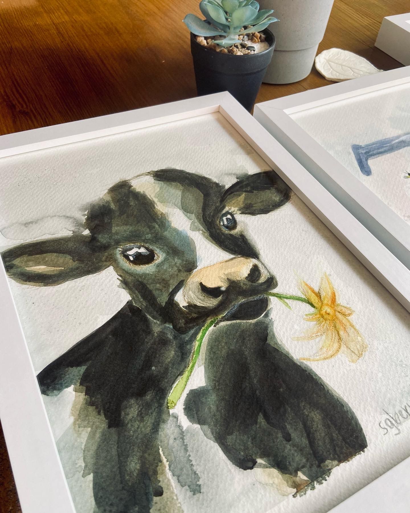 Mucca con fiore acquerello bambini